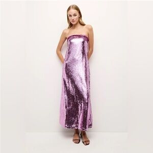 Marie Oliver Nalonie Sequin Strapless Dress Pink Violet Barbiecore Birthday Sz 4